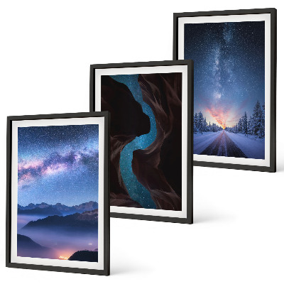Set om 3 tavlor Natthimlen berg vinterlandskap