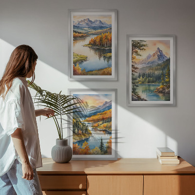 Tavelset ovanför soffa Berglandskap med en flod