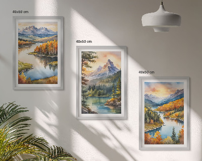 Tavelset ovanför soffa Berglandskap med en flod