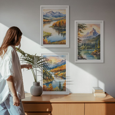 Tavelset ovanför soffa Berglandskap med en flod