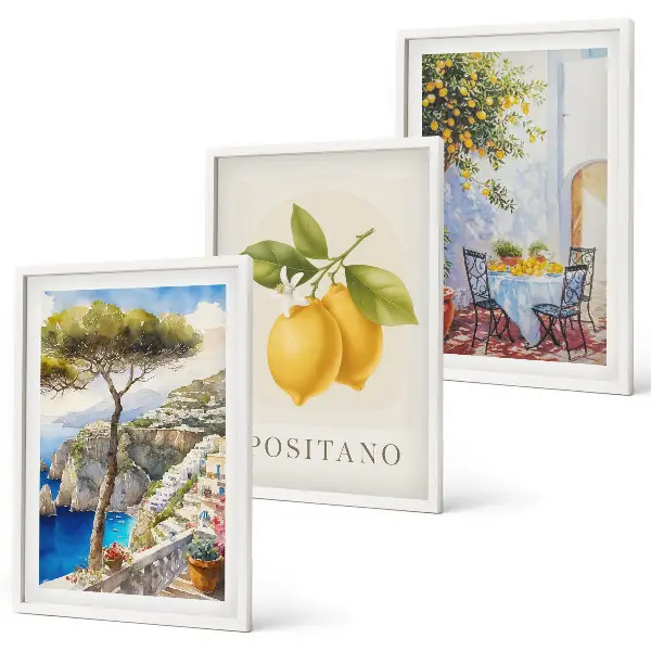 Utsikt över Positano med citroner set om 3 tavlor