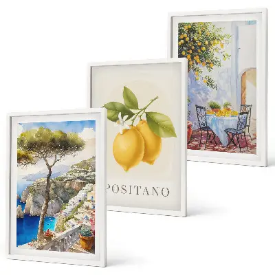Utsikt över Positano med citroner set om 3 tavlor