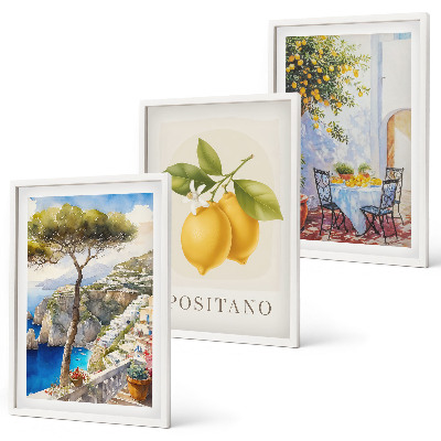Set om 3 tavlor Utsikt över Positano med citroner