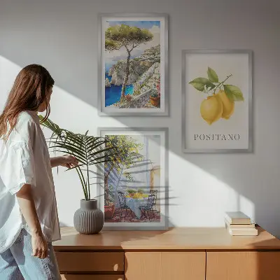 Utsikt över Positano med citroner set om 3 tavlor