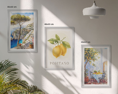 Set om 3 tavlor Utsikt över Positano med citroner