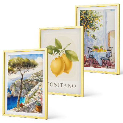 Set om 3 tavlor Utsikt över Positano med citroner