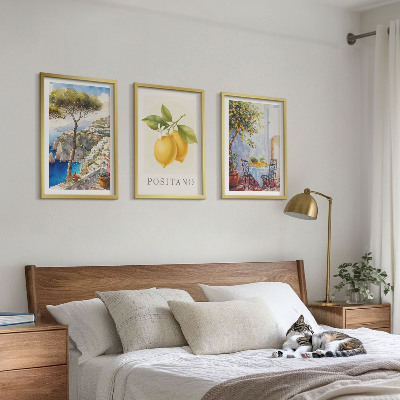 Set om 3 tavlor Utsikt över Positano med citroner