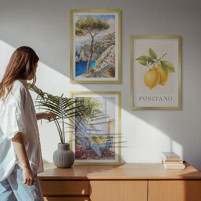 Set om 3 tavlor Utsikt över Positano med citroner