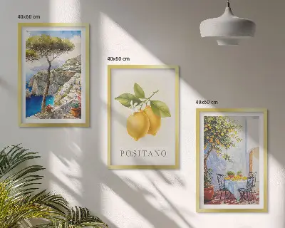 Utsikt över Positano med citroner set om 3 tavlor