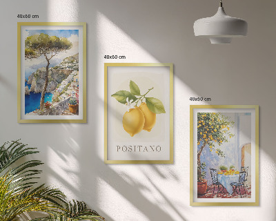 Set om 3 tavlor Utsikt över Positano med citroner