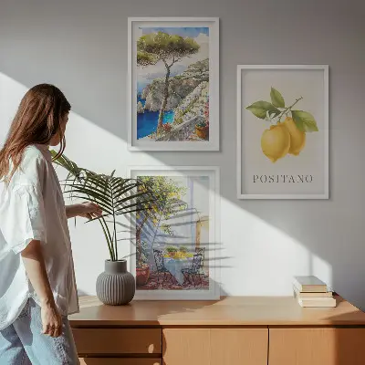 Utsikt över Positano med citroner set om 3 tavlor