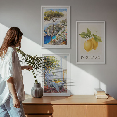 Set om 3 tavlor Utsikt över Positano med citroner