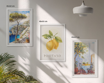 Set om 3 tavlor Utsikt över Positano med citroner