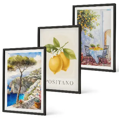 Utsikt över Positano med citroner set om 3 tavlor