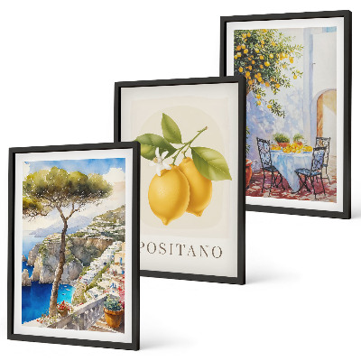 Set om 3 tavlor Utsikt över Positano med citroner
