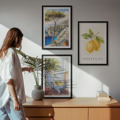 Set om 3 tavlor Utsikt över Positano med citroner