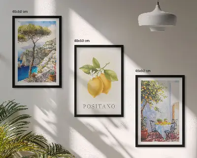 Utsikt över Positano med citroner set om 3 tavlor