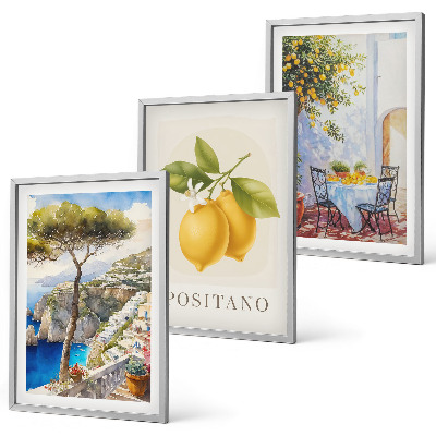 Set om 3 tavlor Utsikt över Positano med citroner