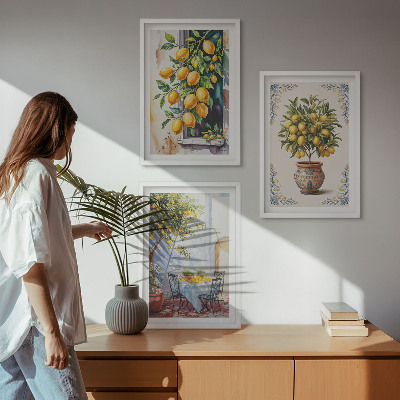 Tavelset ovanför soffa Citronträd frukter sol