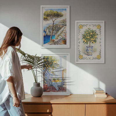 Set om 3 tavlor Utsikt över citronträdens hav