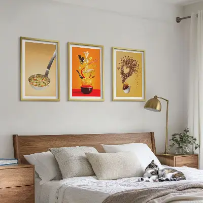 Tavelset med ramar med mattema för köket