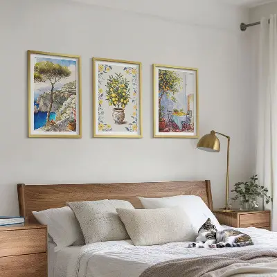 Målningar av havscitronträd set med 3 tavlor