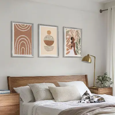 Tavelset med växtmönster och geometri set om 3 tavlor