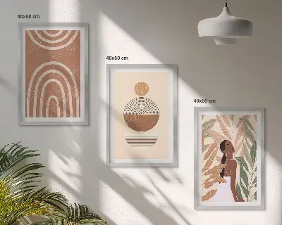Tavelset med växtmönster och geometri set om 3 tavlor