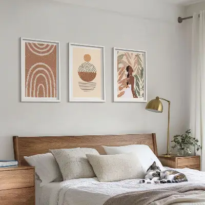 Tavelset med växtmönster och geometri set om 3 tavlor