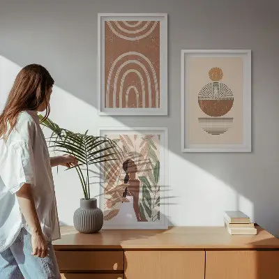 Tavelset med växtmönster och geometri set om 3 tavlor