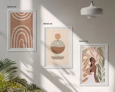 Tavelset med växtmönster och geometri set om 3 tavlor