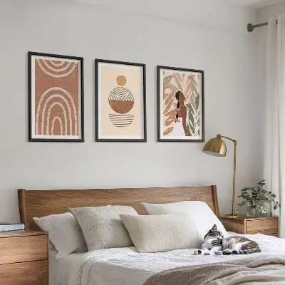 Tavelset med växtmönster och geometri set om 3 tavlor