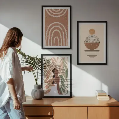 Tavelset med växtmönster och geometri set om 3 tavlor