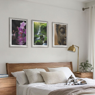 Tavelpaket med ramar Blommor vattenfall Buddha sten Zen