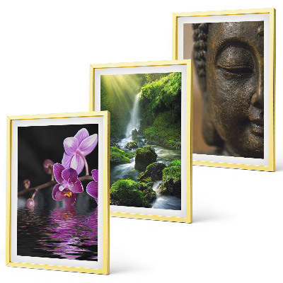 Tavelpaket med ramar Blommor vattenfall Buddha sten Zen
