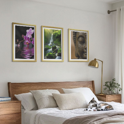 Tavelpaket med ramar Blommor vattenfall Buddha sten Zen