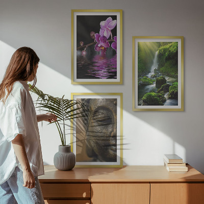 Tavelpaket med ramar Blommor vattenfall Buddha sten Zen