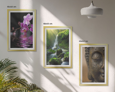 Tavelpaket med ramar Blommor vattenfall Buddha sten Zen
