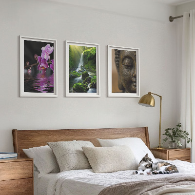Tavelpaket med ramar Blommor vattenfall Buddha sten Zen