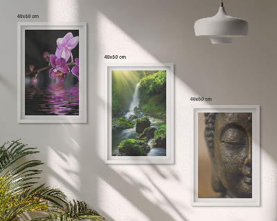 Tavelpaket med ramar Blommor vattenfall Buddha sten Zen