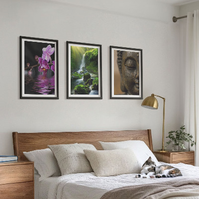 Tavelpaket med ramar Blommor vattenfall Buddha sten Zen