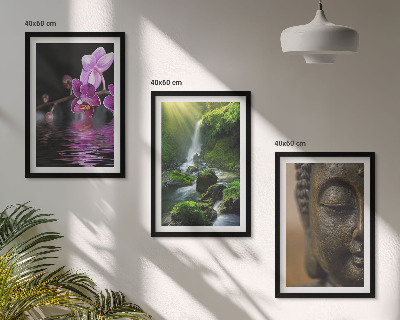 Tavelpaket med ramar Blommor vattenfall Buddha sten Zen