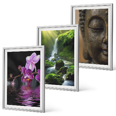 Tavelpaket med ramar Blommor vattenfall Buddha sten Zen