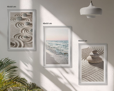 Set om 3 tavlor Vågor sand vatten stenar strand