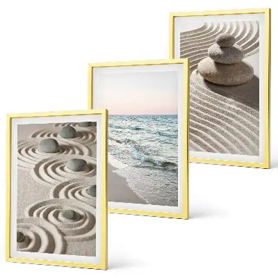 Vågor sand vatten stenar strand set om 3 tavlor