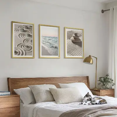 Vågor sand vatten stenar strand set om 3 tavlor