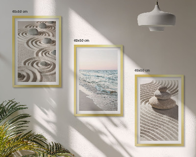 Set om 3 tavlor Vågor sand vatten stenar strand