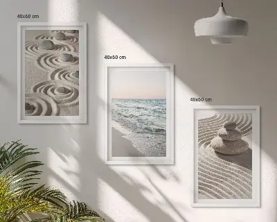 Vågor sand vatten stenar strand set om 3 tavlor