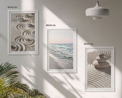 Set om 3 tavlor Vågor sand vatten stenar strand