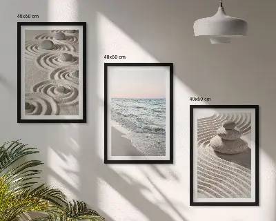 Vågor sand vatten stenar strand set om 3 tavlor